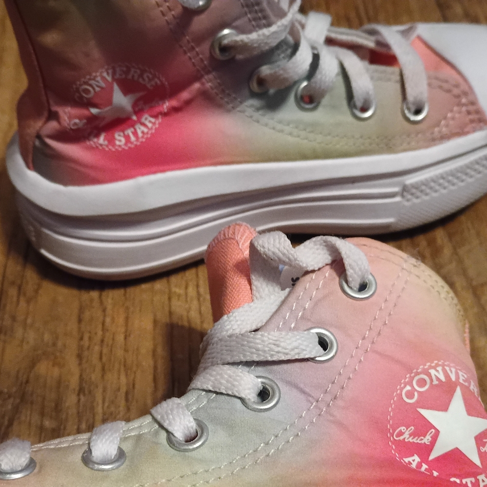 Converse Pink and Green High-Top Sneakers with Chunky Sole - Picture 10 of 16
